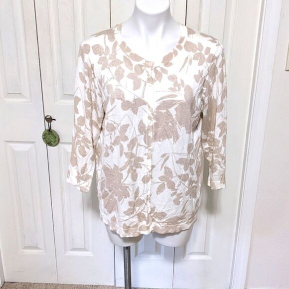 NWOT Roz & Ali Lightweight Cardigan 3/4 Sleeve Floral/Leaf Print - Picture 3 of 10